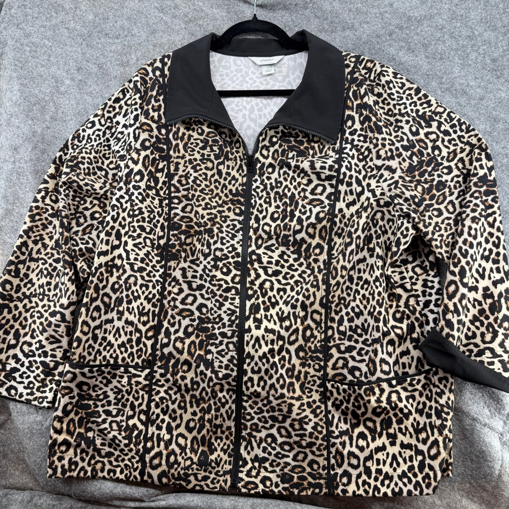 CJ Banks Zip Up Jacket Womens 2X Brown Leopard Print Lightweight Collared